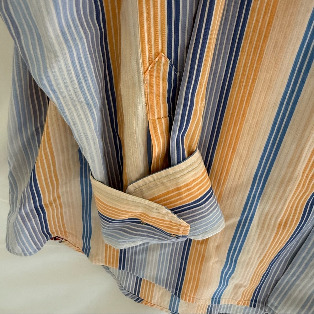 Tommy Bahama Mens XXL Cotton Silk Striped Button Down Shirt Blue Orange - Picture 6 of 9